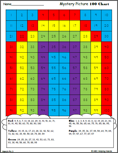 Free Printable 100 Chart Mystery Pictures