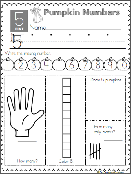 Free Pumpkin Math Worksheet Practice Number 5 Made By Teachers