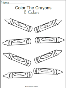 Color The 8 Crayons - Free Worksheets For Preschool and Kindergarten