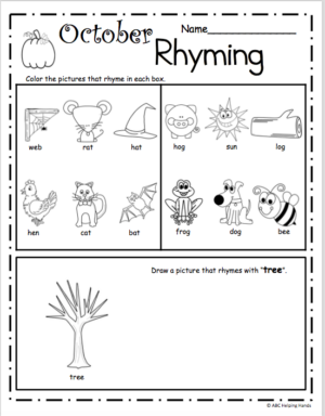 october rhyming worksheet for kindergarten made by teachers