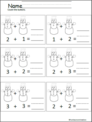 Snowman Button Addition For Kindergarten - Made By Teachers
