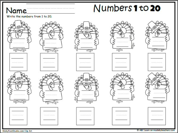 Turkey Math Write Numbers To 20 Made By Teachers