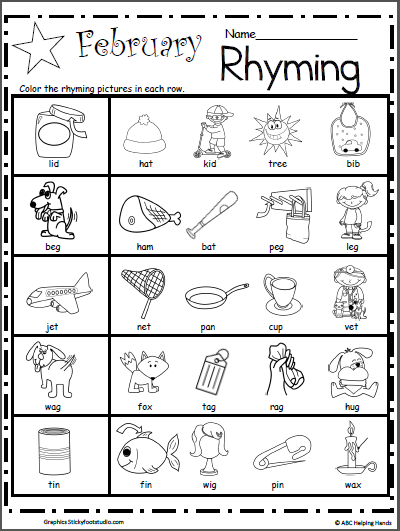 Kindergarten Rhyming Worksheets for February | Made By Teachers