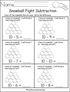 Snowball Fight Subtraction Math Worksheet - Made By Teachers
