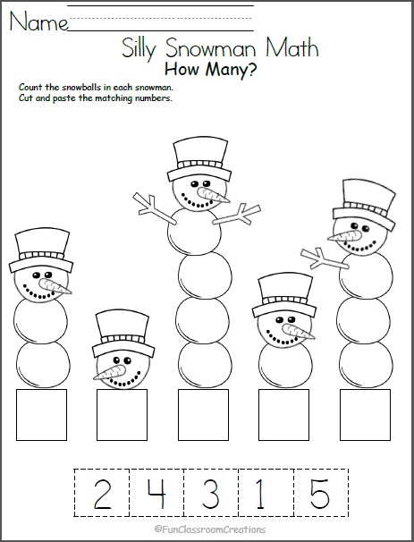 Free Math Worksheets Kindergarten Silly Snowman - Made By Teachers