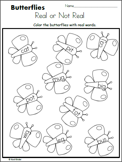 Color the Real Words on the Butterflies