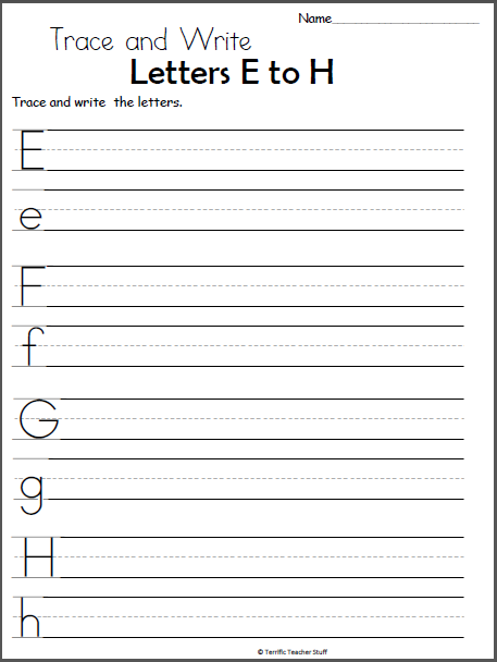 uppercase and lowercase letter writing worksheets e to h