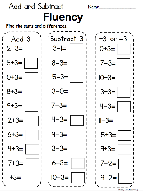 Free Math Add and Subtract by 3 Fluency Worksheet | Made By Teachers