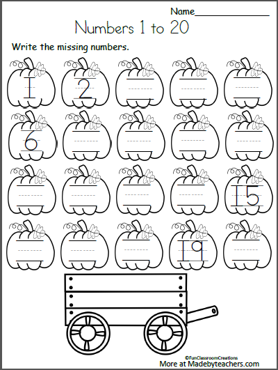 Free Fall Math Worksheets for Kindergarten - Numbers 1 to 20 | Made By  Teachers