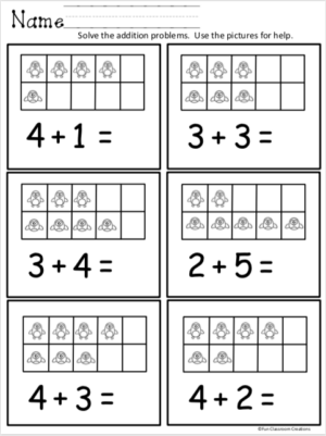 Free Kindergarten Math Addition Worksheet for Winter - Made By Teachers