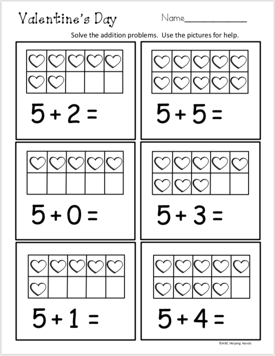 free kindergarten math addition worksheet valentine s day made by teachers