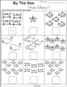 Free Kindergarten Number Counting Worksheets - Sea Life - Made By Teachers