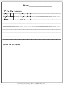 Math Number Writing Practice - Number 24 - Made By Teachers