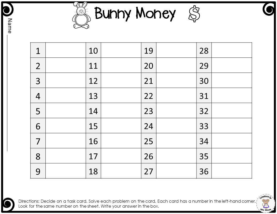 Money - Story Problem Task Cards - Bunny Money - Made By Teachers