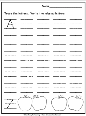 Missing Uppercase Letters Apple Time Worksheet - Made By Teachers