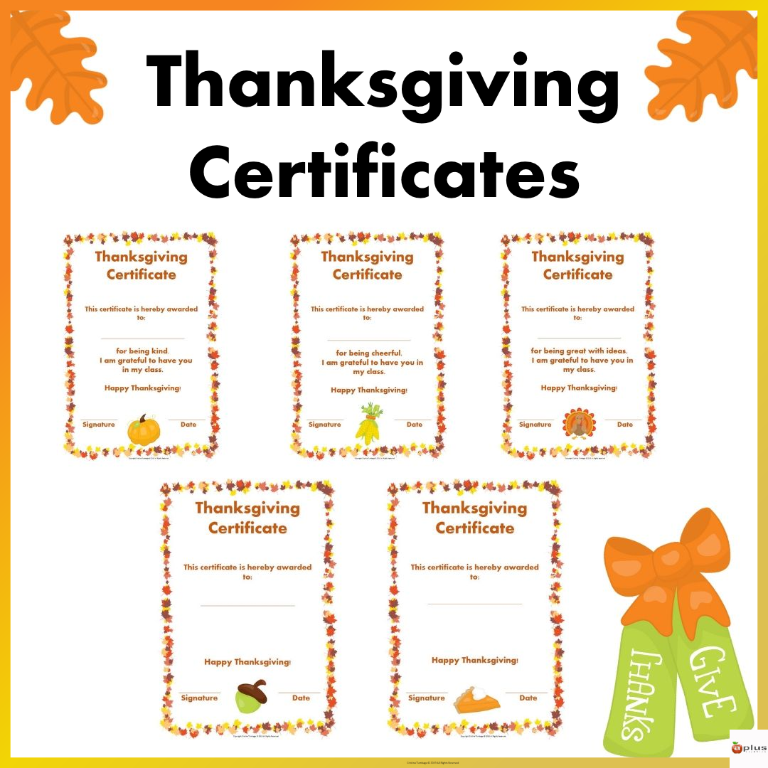 Thanksgiving Certificates For Students