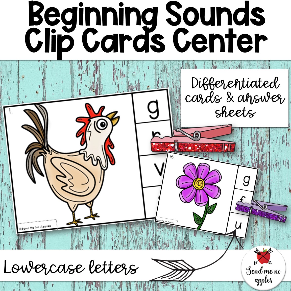 Beginning Sounds Clip Cards with Lowercase Letters