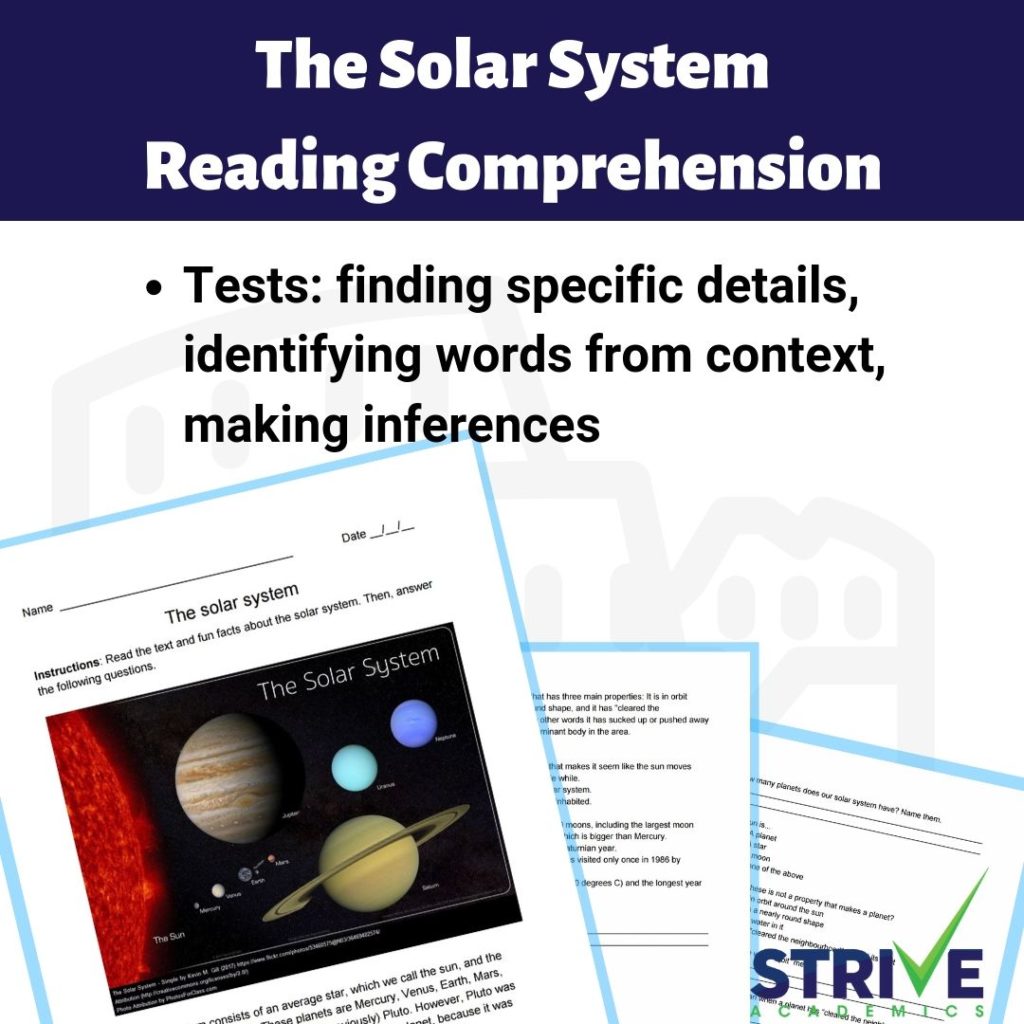 the solar system reading comprehension worksheet made by