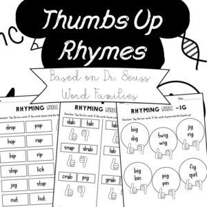 Thumbs Up Rhymes - Based on Dr. Suess Word Families Printable Worksheets