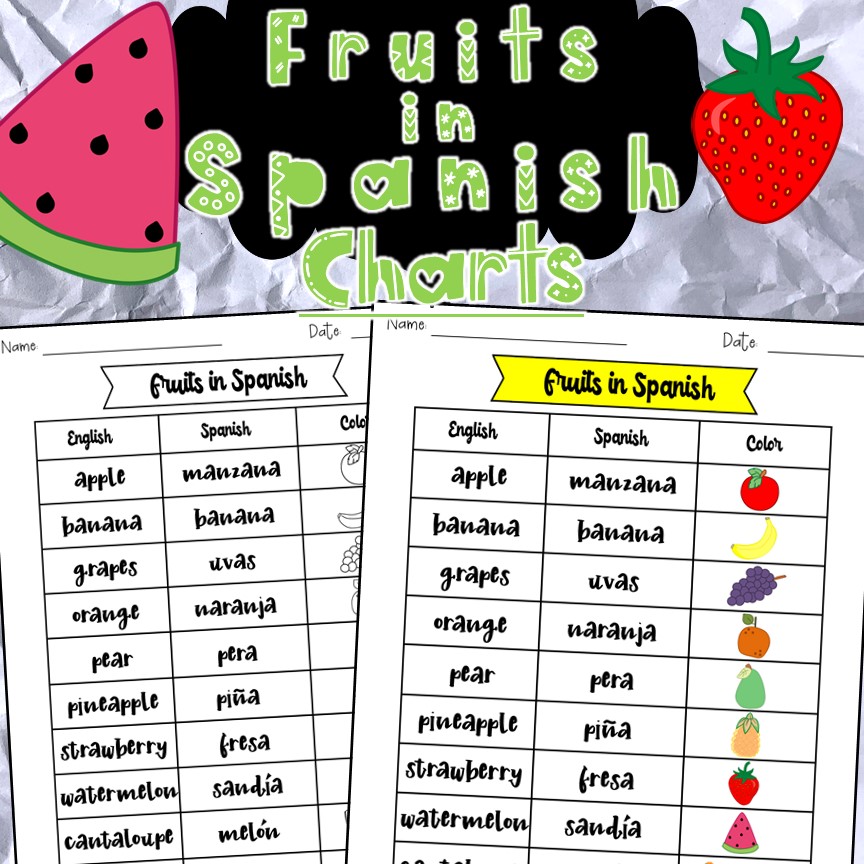 FREEBIE Fruits in Spanish Charts Made By Teachers