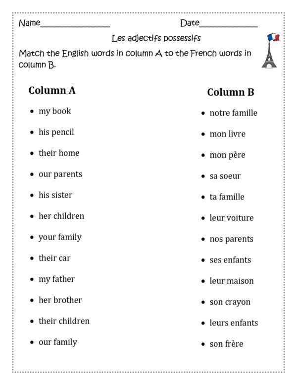 French Possessive Adjectives( Les adjectifs possessifs - Made By Teachers