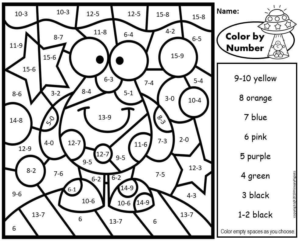 Color By Number Space Addition Subtraction Multiplication Division