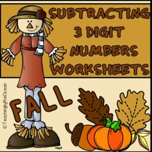 Subtracting 3 Digit Numbers Worksheets - Fall Themed