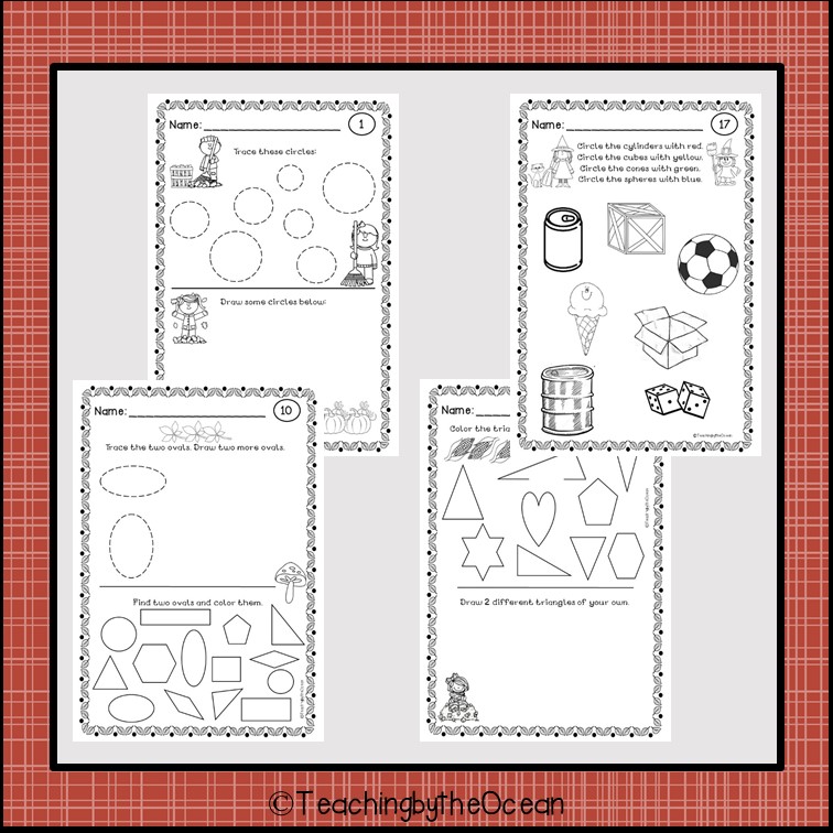 kindergarten math printables two and three dimensional