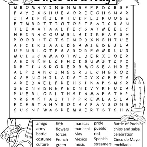 cinco de mayo word search hard grades 5 to adult made by teachers