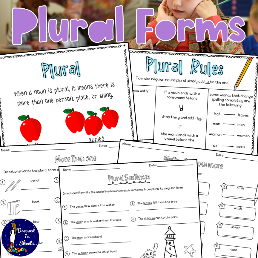 Plural Forms Worksheets and BOOM Cards