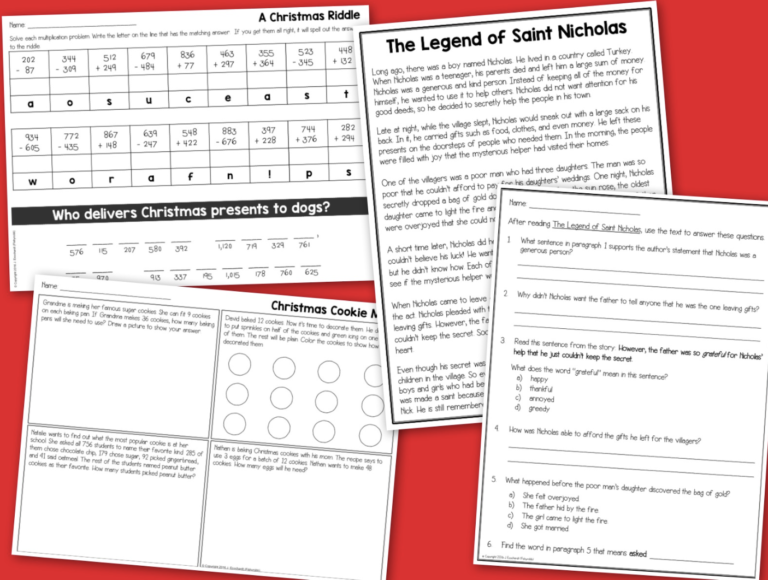 3rd Grade CHRISTMAS Activities No-Prep Math & Reading Holiday