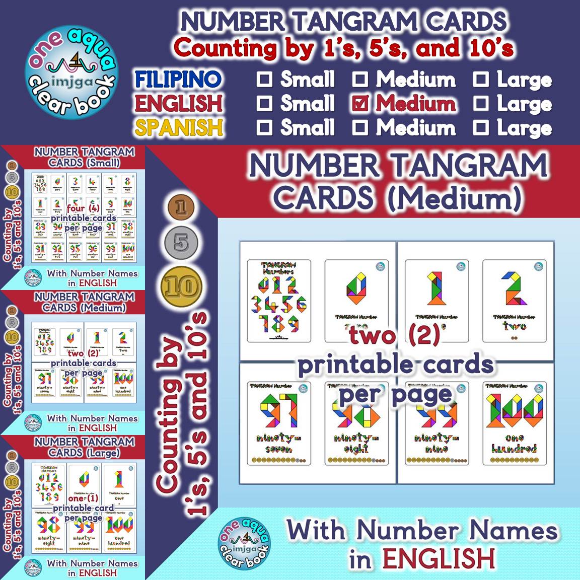 English Number Tangram Cards (Medium)