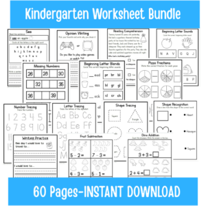 Kindergarten-Grade One Worksheet Learning Bundle ONE