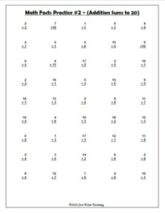 Math Facts Practice - FREEBIE - Addition Sums 0 to 20 - Made By Teachers