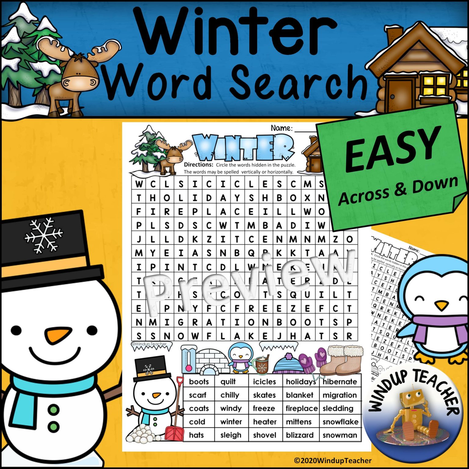 Winter Word Search EASY Puzzle Ready to Go! Made By Teachers