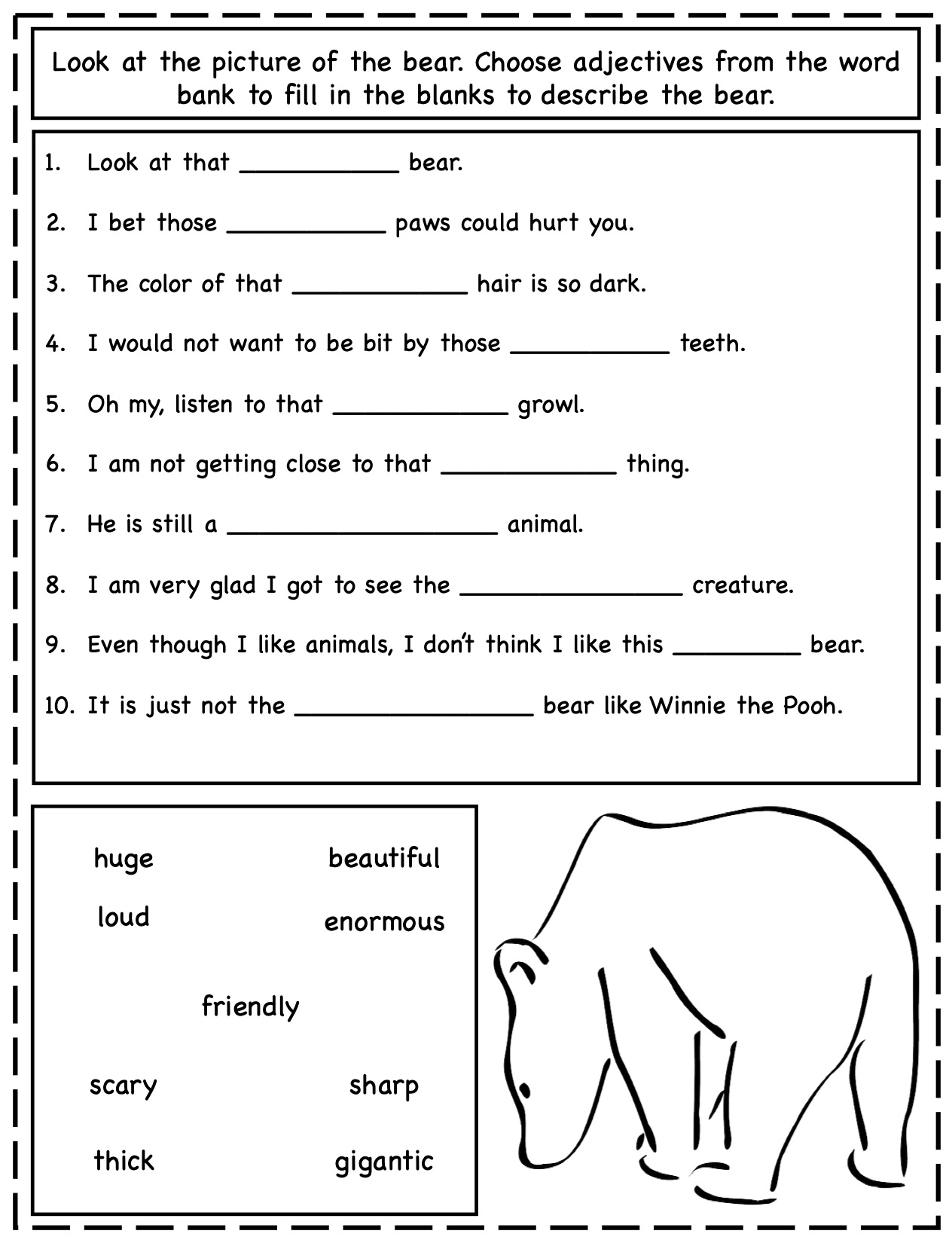 Adjective Bear Made By Teachers