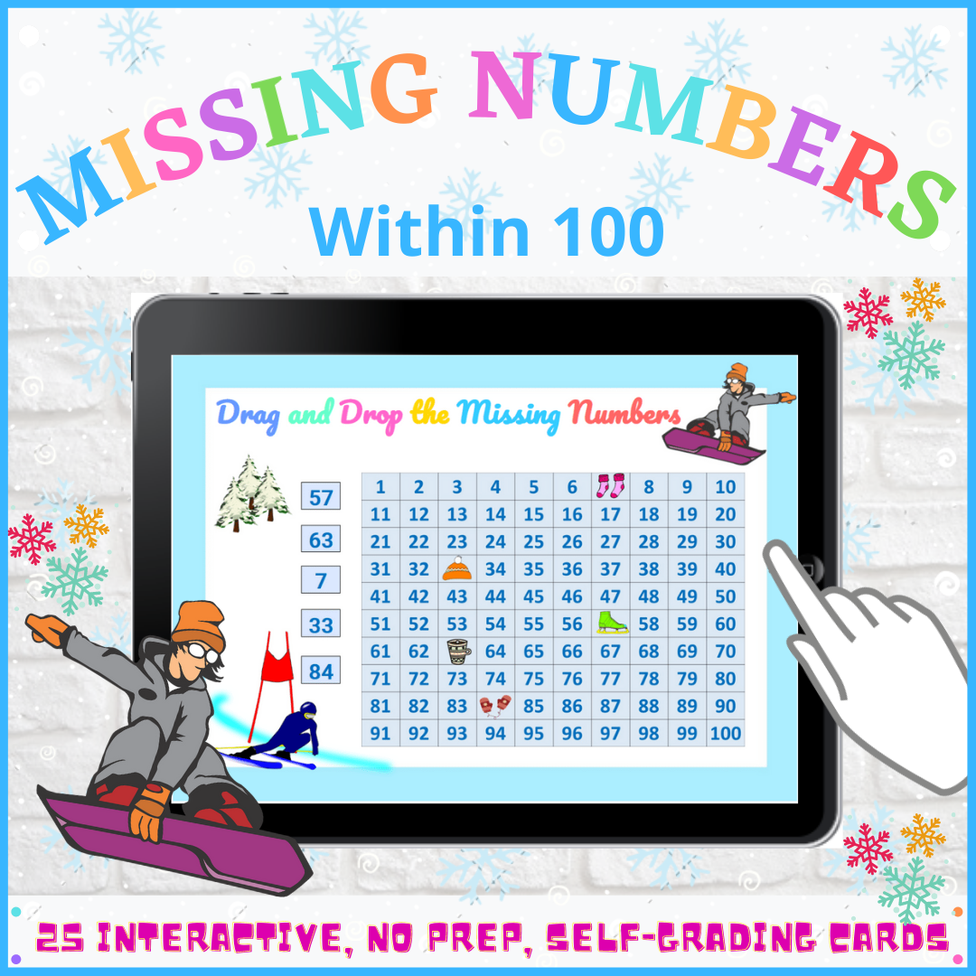 Missing Numbers Within 100 Winter Math Boom Cards Distance Learning