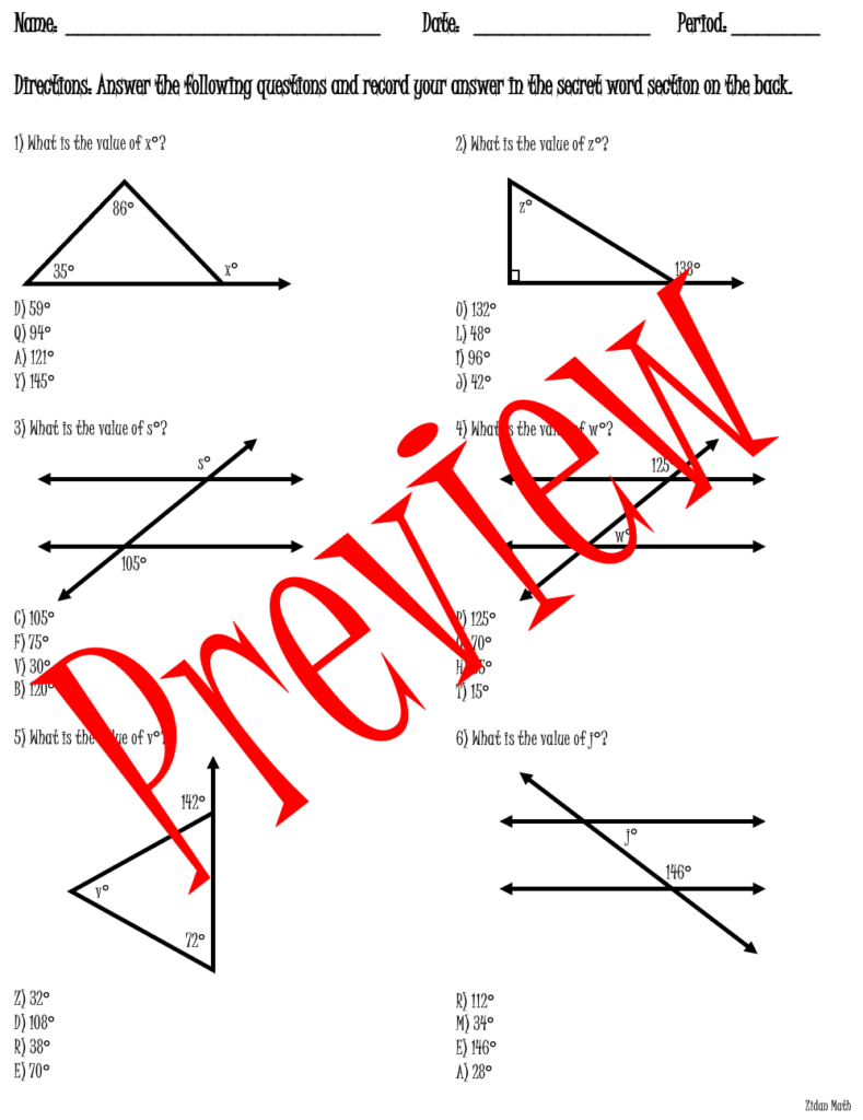 Angle Sum, External Angles of Triangles, & Parallel Lines TEK 8.8D