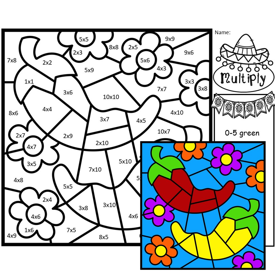 cinco de mayo color by number multiplication made by teachers