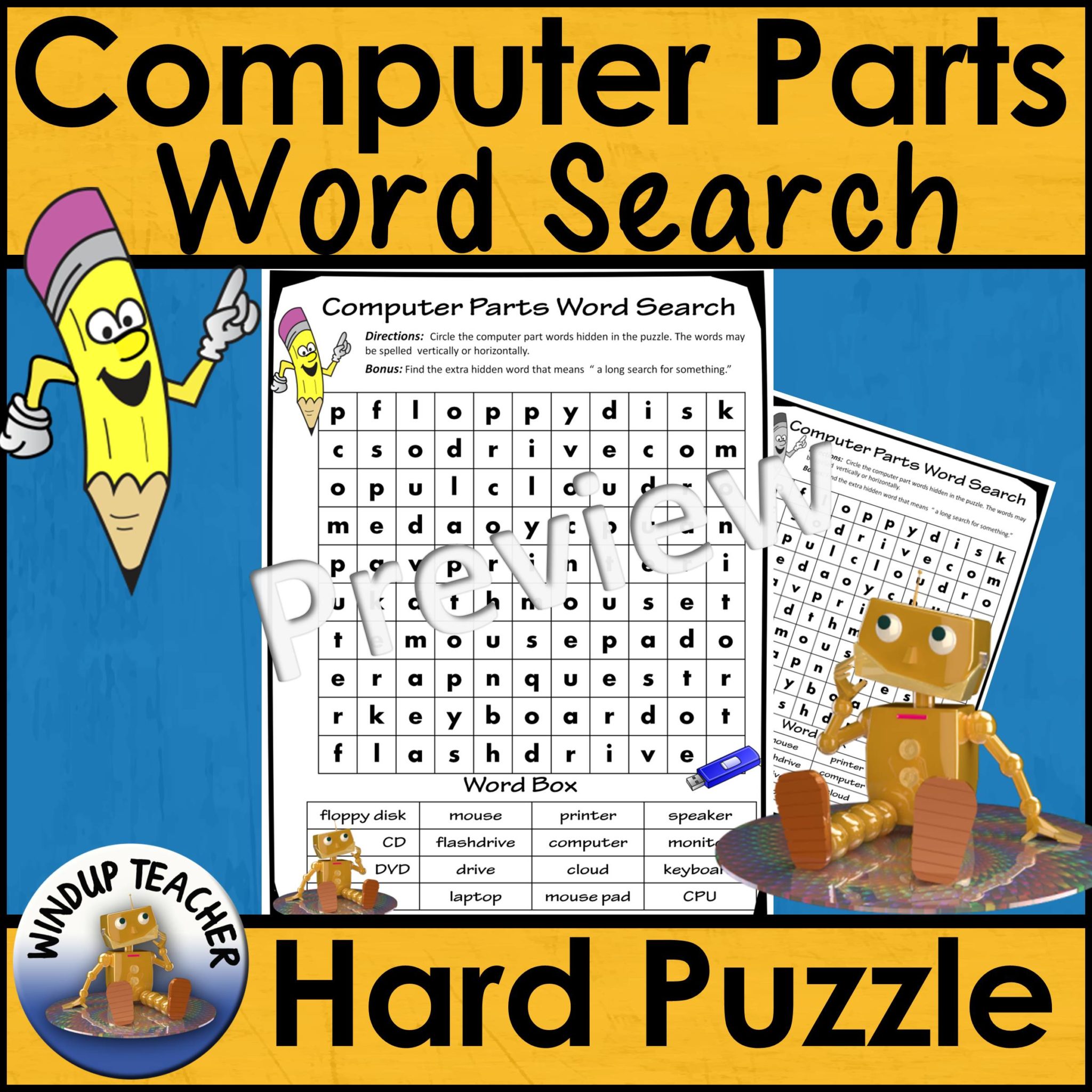 Computer Parts Word Search HARD Puzzle Made By Teachers