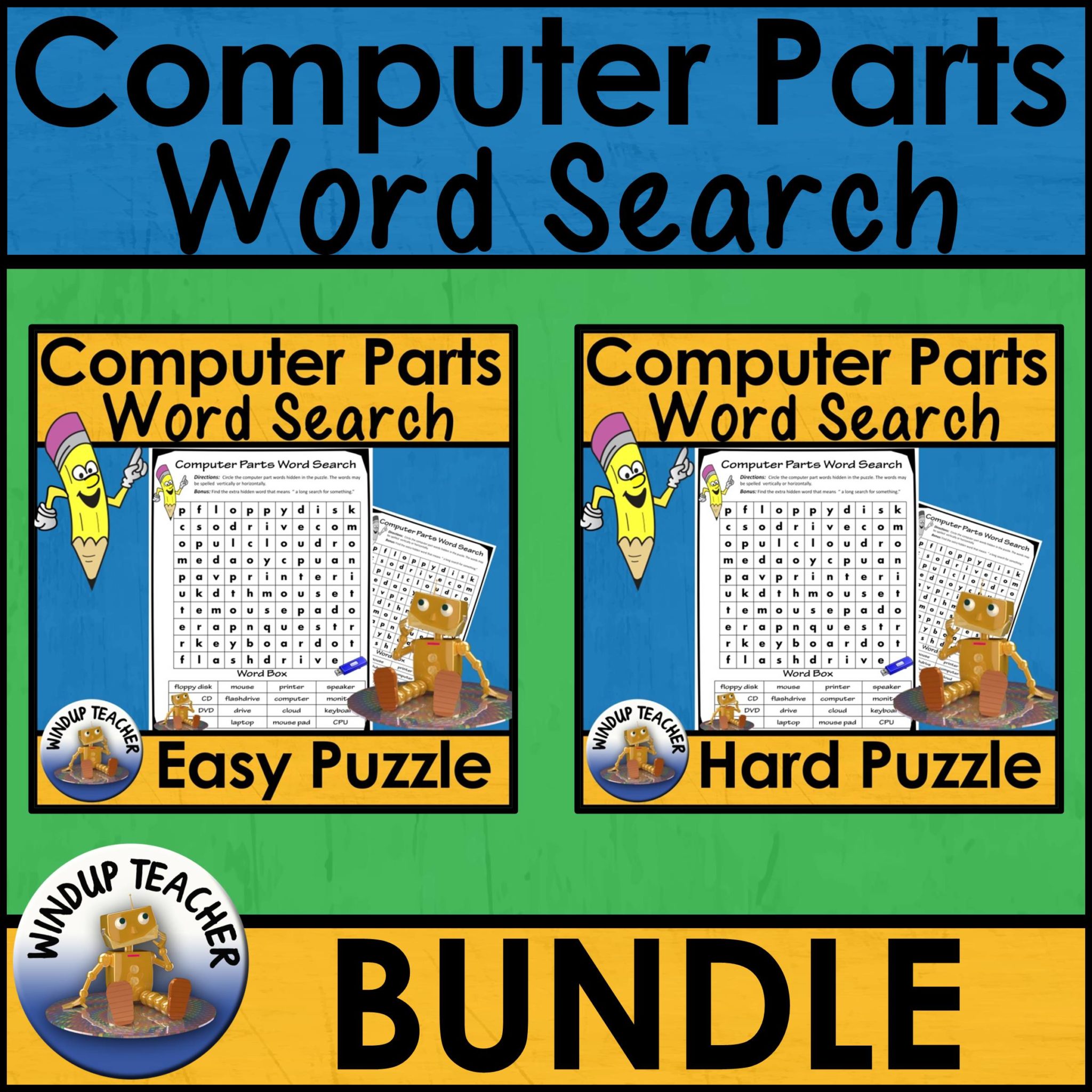 Computer Parts Word Search BUNDLE Easy & Hard Made By Teachers