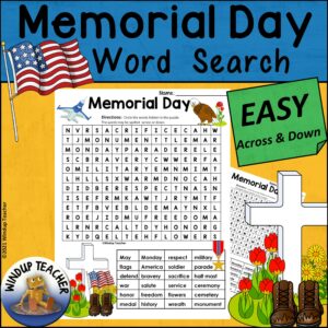 Memorial Day Word Search EASY Puzzle printable