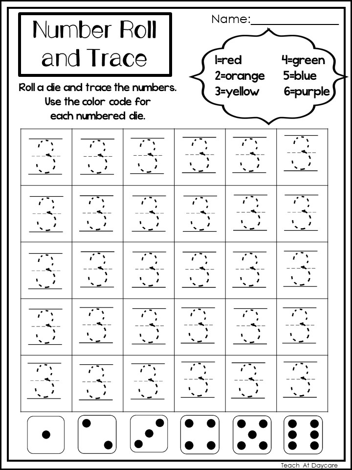 21 printable number roll and trace worksheets made by teachers