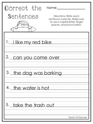 10 Printable Correct the Sentences Worksheets. - Made By Teachers