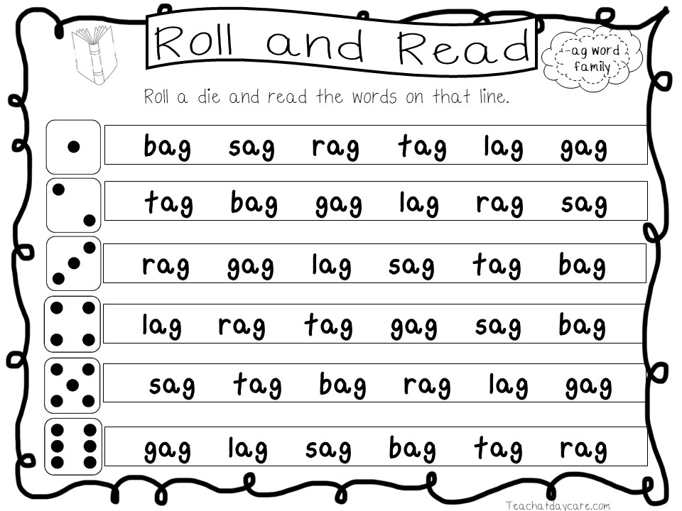 22 Printable Roll and Read Word Families Worksheet - Made By Teachers