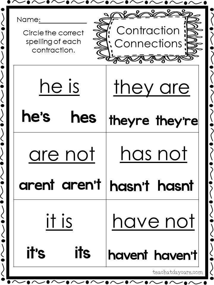 10 Printable Contractions Worksheets. | Made By Teachers