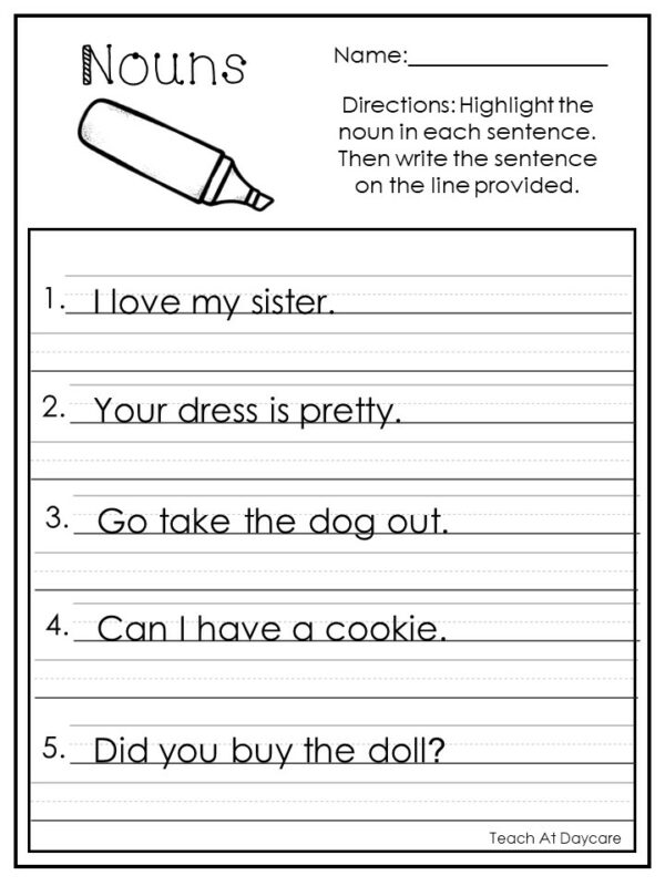 10 printable highlight the nouns worksheets made by teachers