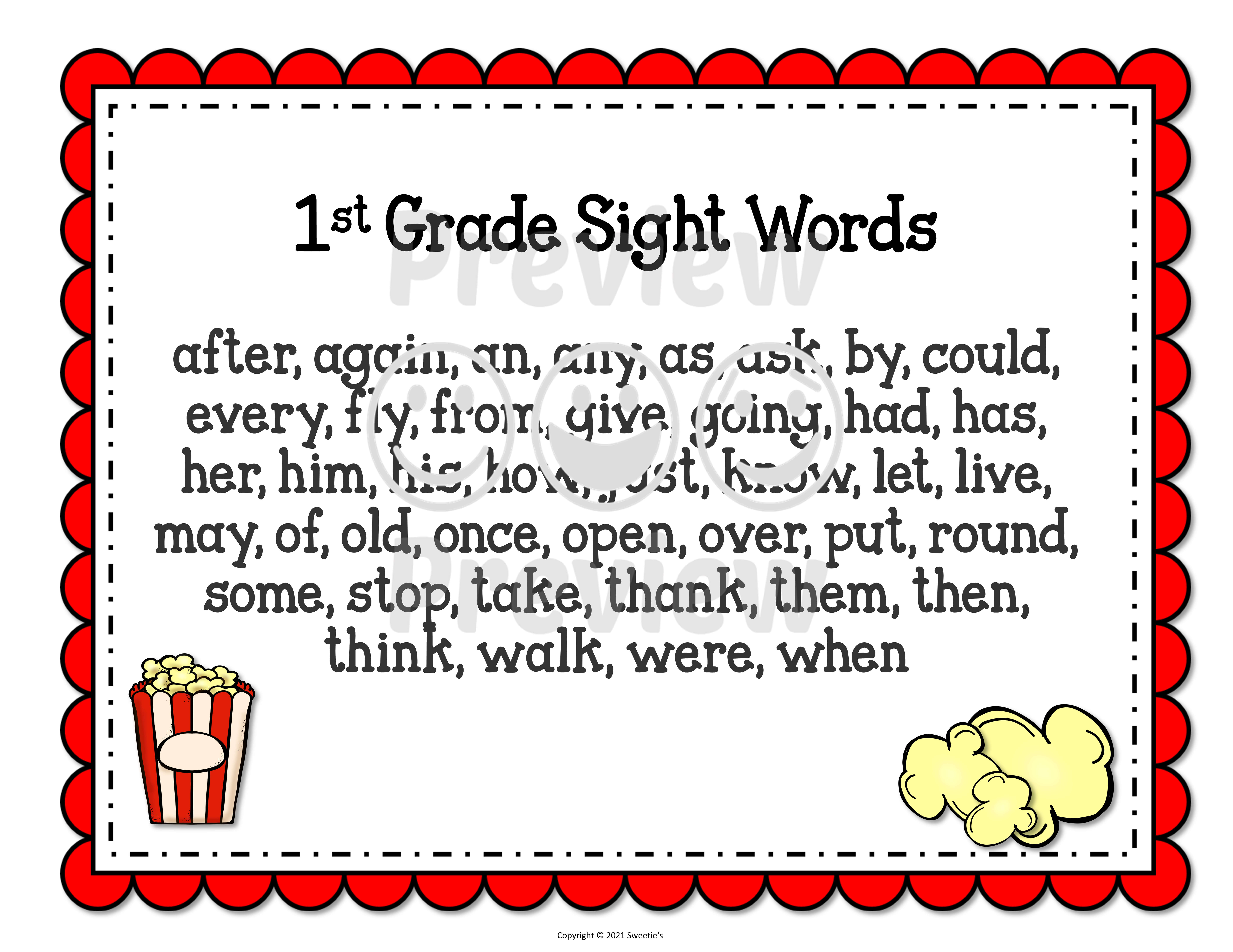 First Grade Sight Word Bingo Popcorn - Made By Teachers