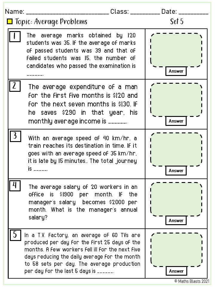 AVERAGE WORD PROBLEMS Made By Teachers