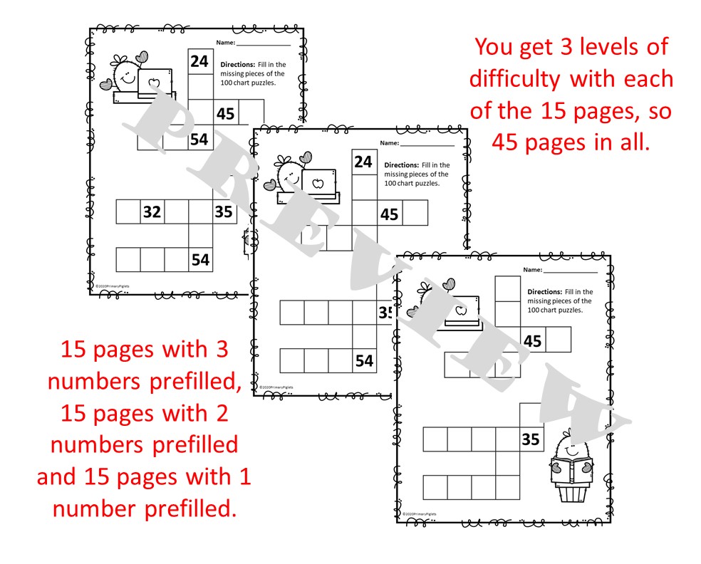 100s CHARTS WORKSHEETS - BLANK, FILL IN, MISSING NUMBERS - BACK TO ...